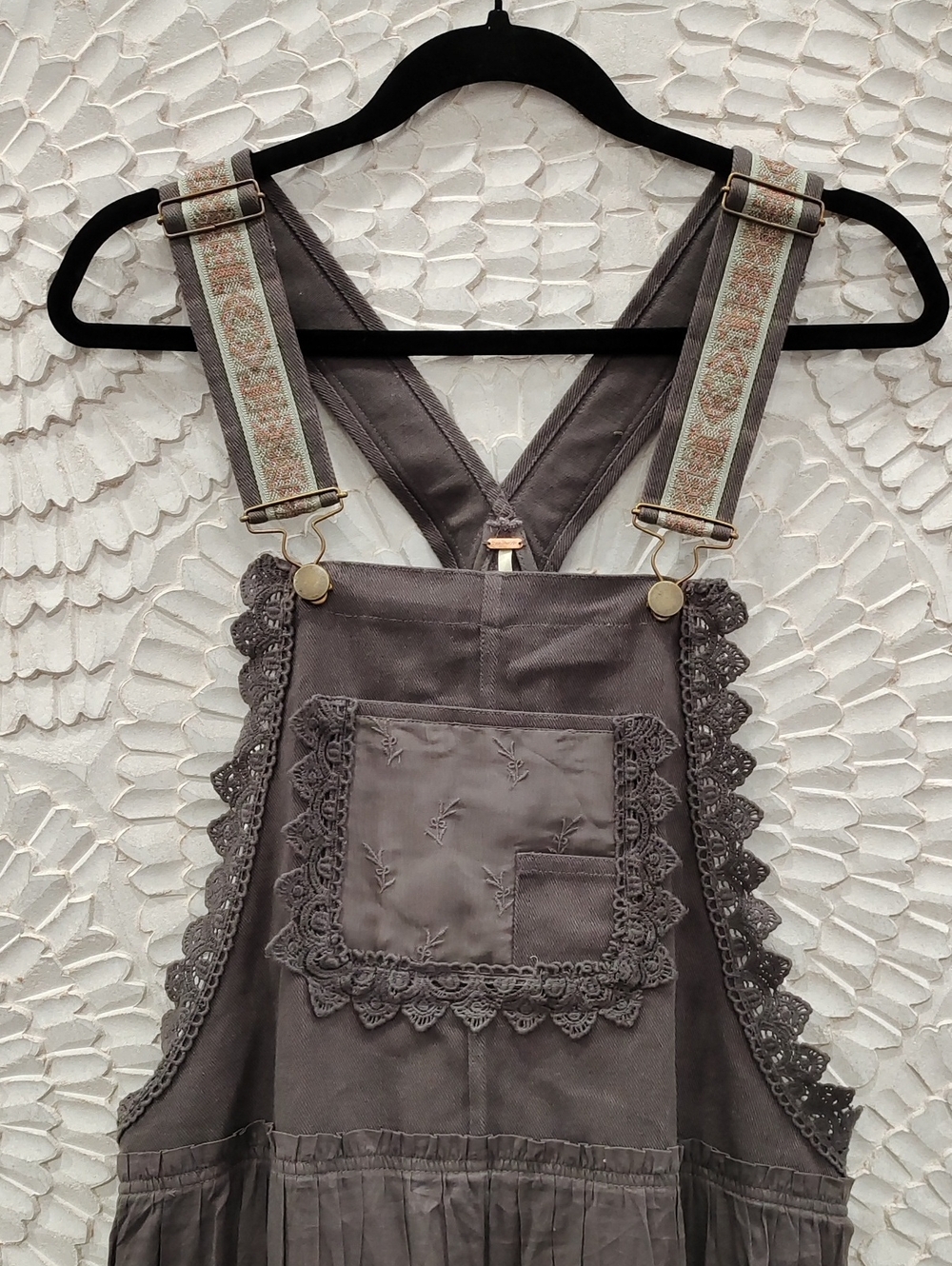 Free People Trails End Skirtall Washed Charcoal Maxi Pinafore Dress - Picture 3 of 11
